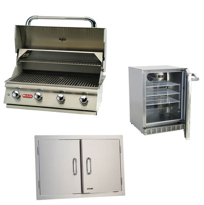 Bull Lonestar Natural Gas Barbecue Grill Head, Double Doors & Refrigerator