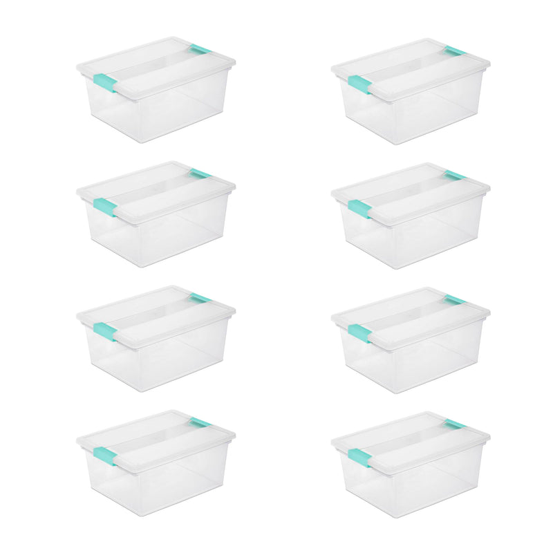 Sterilite Deep Clear Plastic Stackable Storage Bin with Clear Latch Lid, 8 Pack