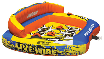 Airhead Live Wire 3 Inflatable 3 Rider Boat Towable Tube with Tow Rope and Pump