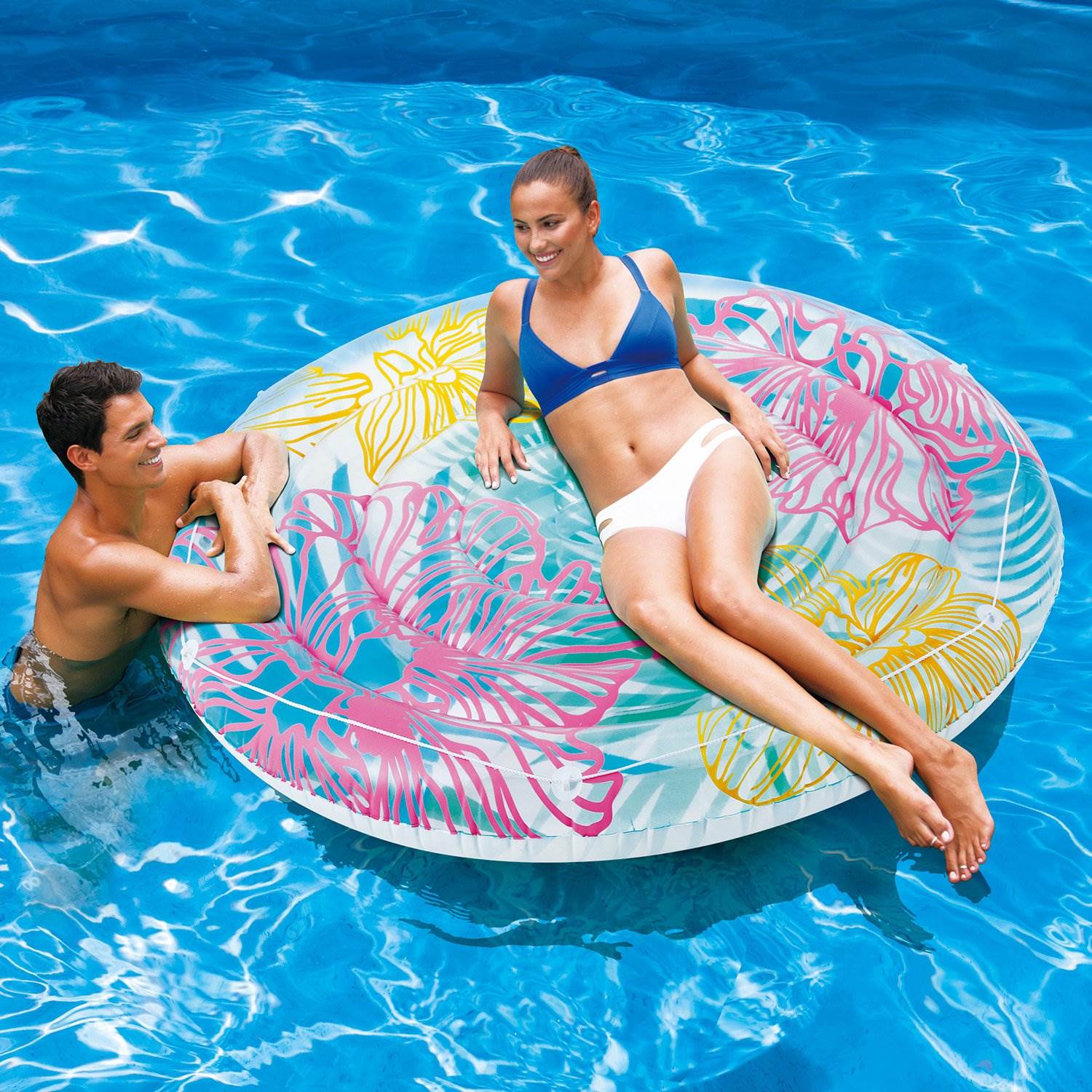 Summer Waves 65" Inflatable Splash Island Ring Pool Tube Float w/ Hibiscus Raft