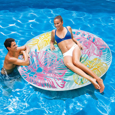 Summer Waves 65" Inflatable Splash Island Ring Pool Tube Float w/ Hibiscus Raft