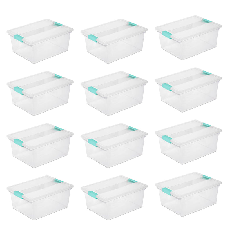 Sterilite Deep Clear Plastic Stackable Storage Bin w/ Clear Latch Lid, 12 Pack