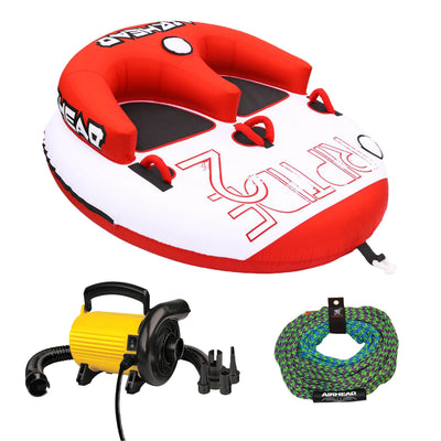 Airhead Riptide 2 Double Rider Inflatable Boat Towable Tube w/ Tow Rope and Pump