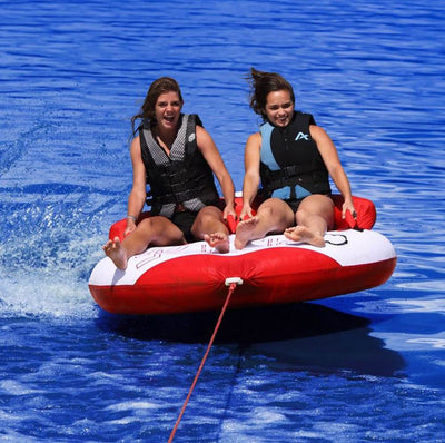 Airhead Riptide 2 Double Rider Inflatable Boat Towable Tube w/ Tow Rope and Pump