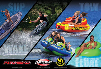 Airhead Riptide 2 Double Rider Inflatable Boat Towable Tube w/ Tow Rope and Pump