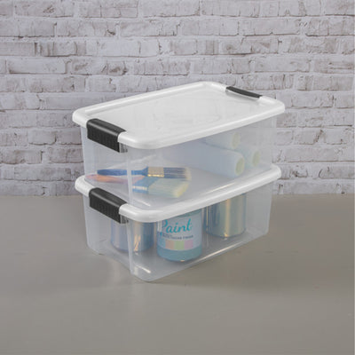 Sterilite 18 Qt Clear Plastic Stackable Storage Bin w/ White Latch Lid, 18 Pack