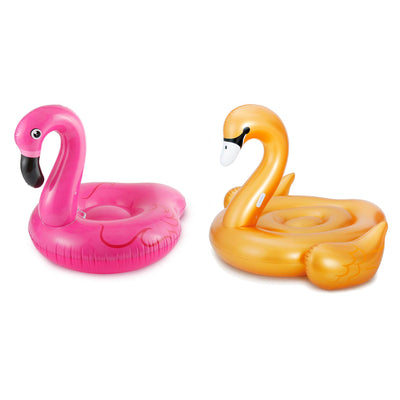 Summer Waves Jumbo Inflatable Pink Flamingo Ride-On Pool Raft + Gold Swan Float