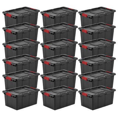 Sterilite 15 Gallon Durable Rugged Industrial Tote with Red Latches, 18 Pack