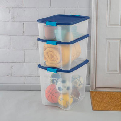 Sterilite Latch & Carry 18 Gallon Plastic Stacking Storage Tote w/ Lid, 12 Pack - VMInnovations