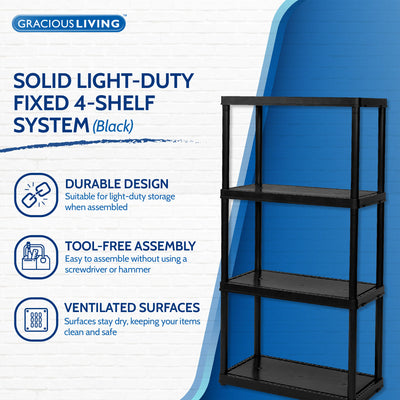 Gracious Living 4 Shelf Fixed Height Light Duty Storage Unit, Black (3 Pack)