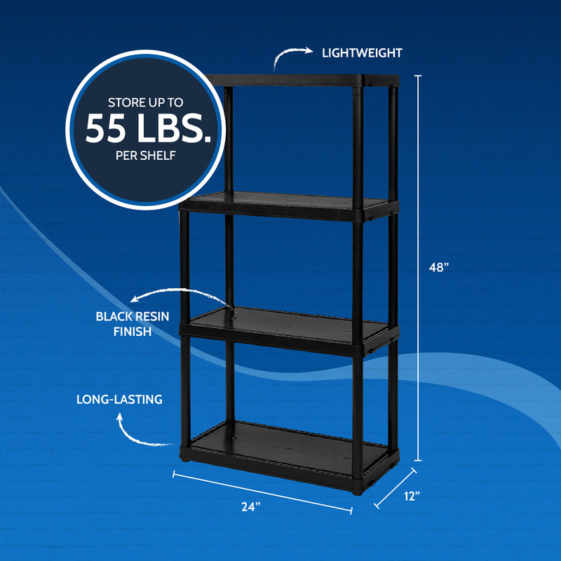 Gracious Living 4 Shelf Fixed Height Light Duty Storage Unit, Black (4 Pack)
