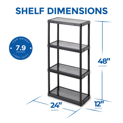 Gracious Living 4 Shelf Fixed Height Light Duty Storage Unit, Black (4 Pack)