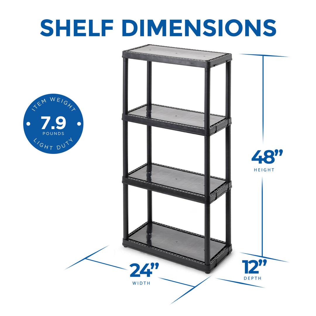 Gracious Living 4 Shelf Fixed Height Light Duty Storage Unit, Black (3 Pack)