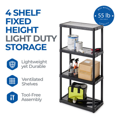Gracious Living 4-Shelf Resin Indoor Garage Storage Organizer Shelves, Black (Refurbished)