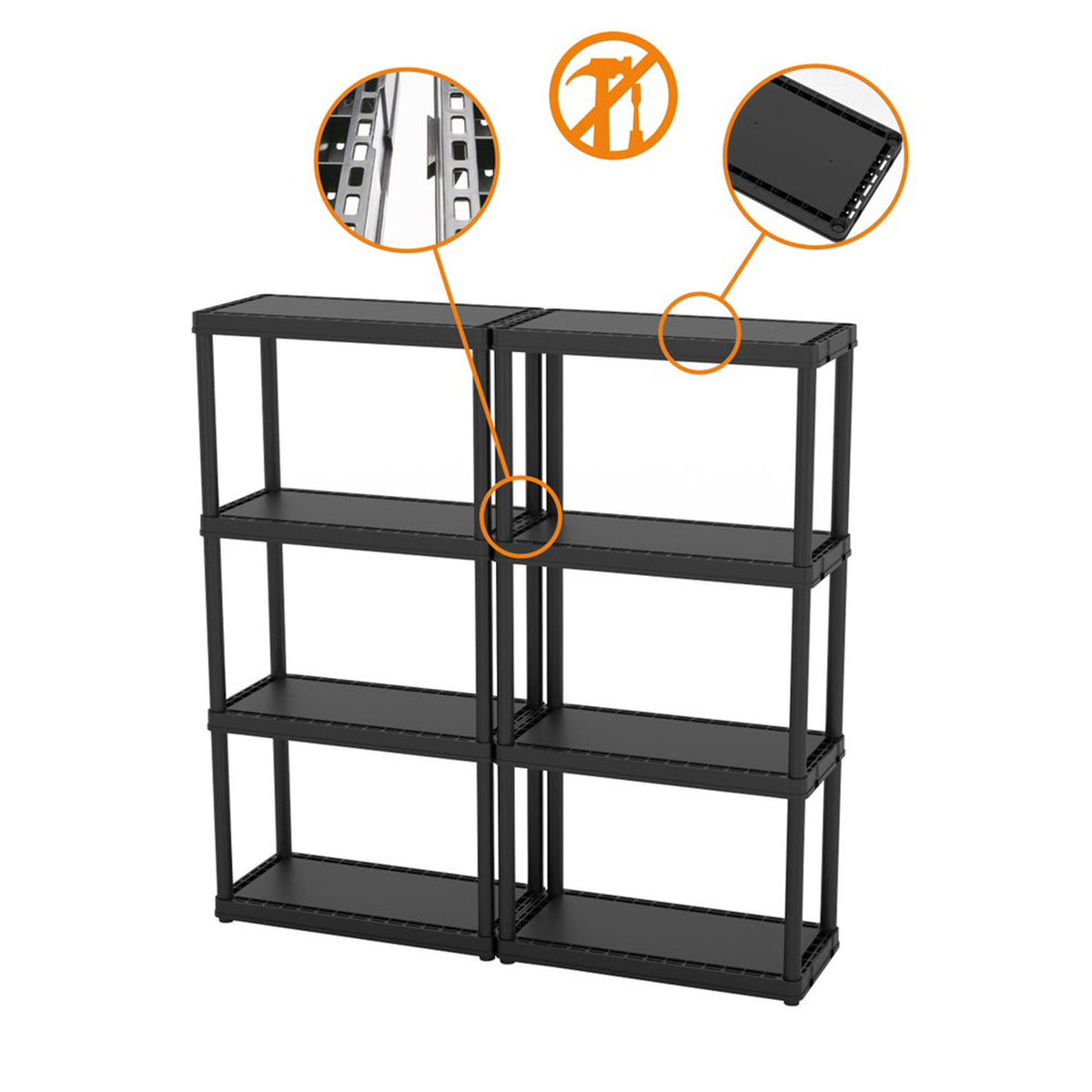 Gracious Living 4-Shelf Resin Indoor Garage Storage Organizer Shelves, Black (Refurbished)