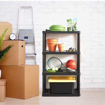 Gracious Living 4 Tier Light Duty Garage Storage Shelf, Black(Open Box) (4 Pack) - VMInnovations