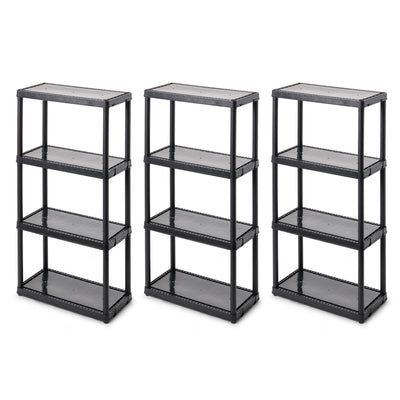 Gracious Living 4 Shelf Fixed Height Light Duty Storage Unit, Black (3 Pack) - VMInnovations