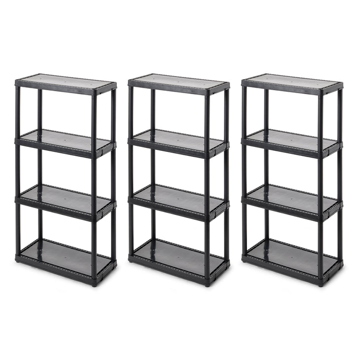 Gracious Living 4 Shelf Fixed Height Light Duty Storage Unit, Black (3 Pack)