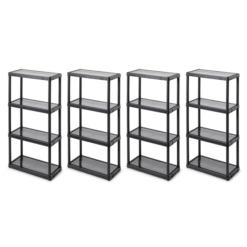 Gracious Living 4 Shelf Fixed Height Light Duty Storage Unit, Black (4 Pack)