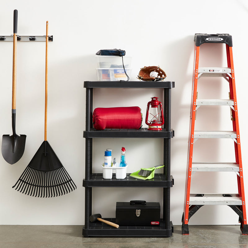 Gracious Living 4 Shelf Adjustable Height Ventilated Medium Duty Storage, Black