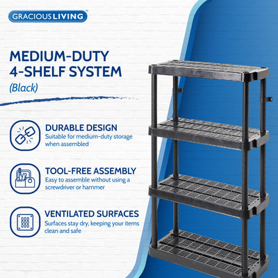 Gracious Living 4 Shelf Adjustable Height Ventilated Medium Duty Storage, Black