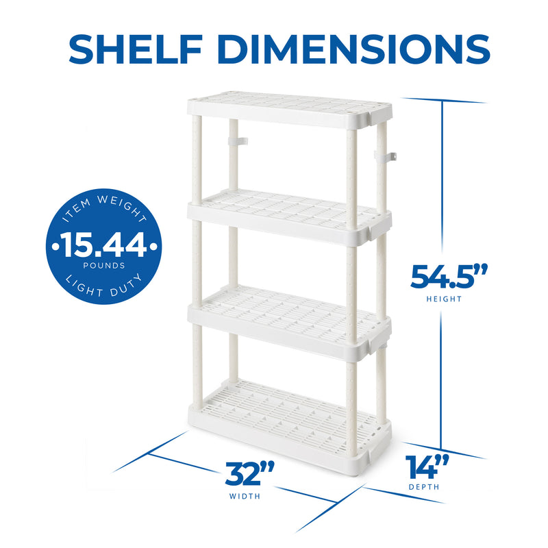 Gracious Living 4 Shelf Tier Light Duty Garage Storage Shelf, White (Damaged)