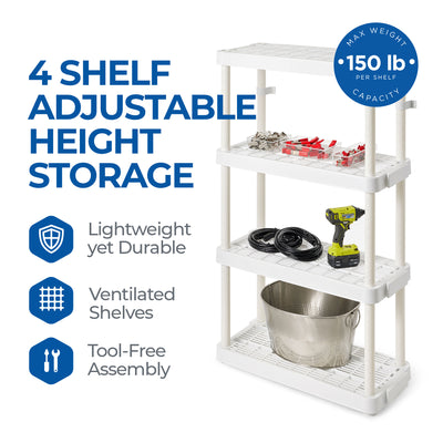 Gracious Living 4 Shelf Adjustable Height Medium Duty Storage, White (3 Pack)