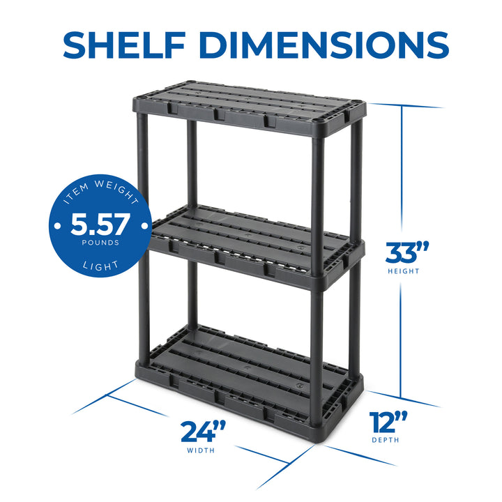 Gracious Living 3 Shelf Knect-A-Shelf Fixed Height Light Duty Storage Unit,Black