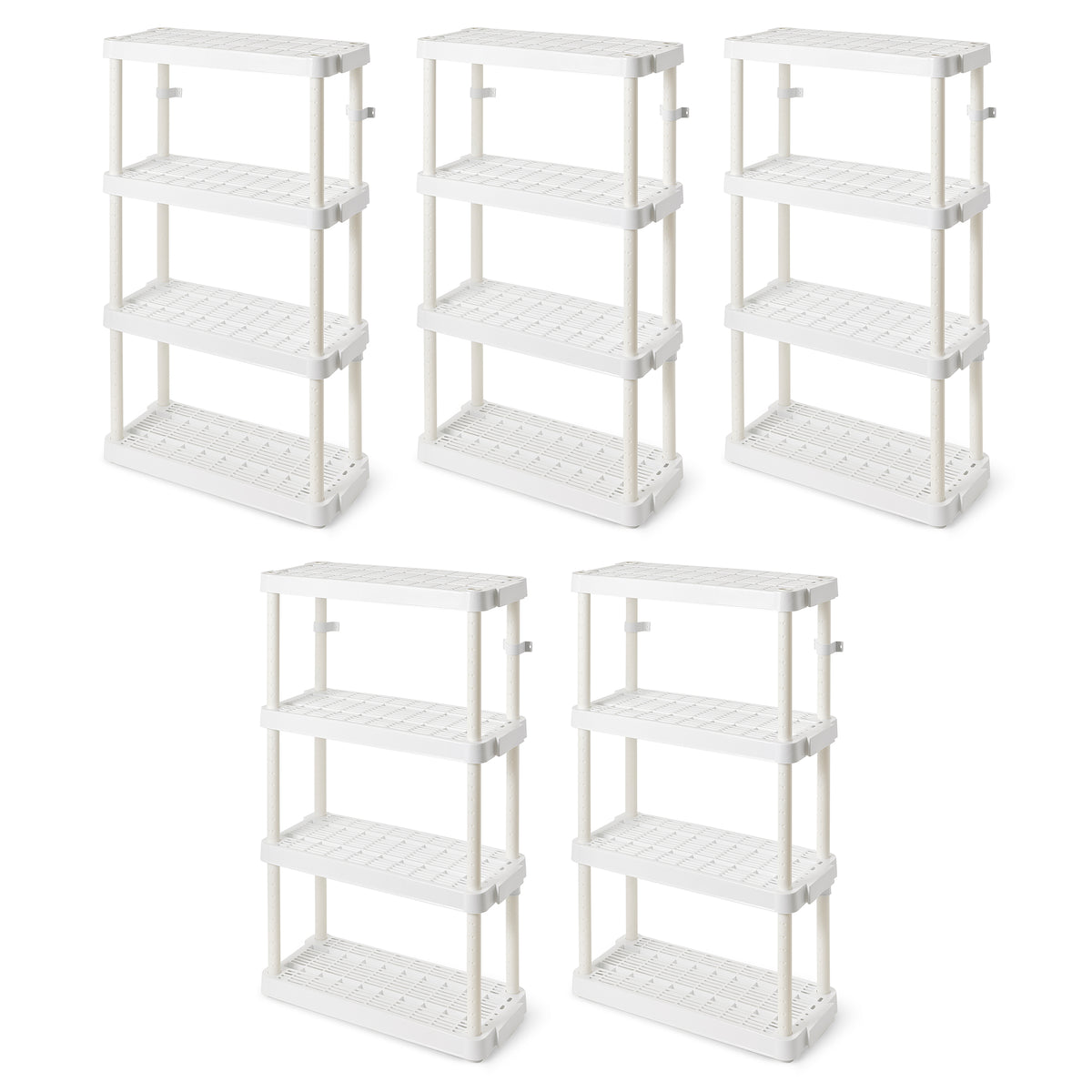 Gracious Living 4 Shelf Tier Light Duty Indoor Storage Shelf, White (5 Pack)