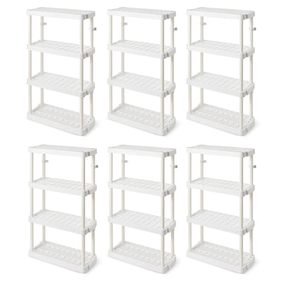 Gracious Living 4 Shelf Tier Light Duty Indoor Storage Shelf, White (6 Pack)