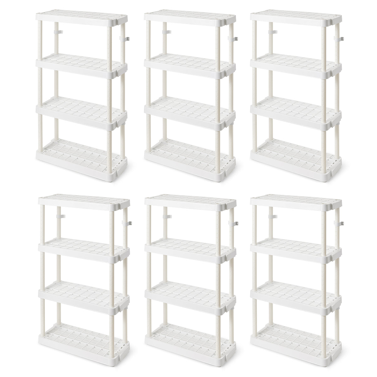 Gracious Living 4 Shelf Tier Light Duty Indoor Storage Shelf, White (6 Pack)