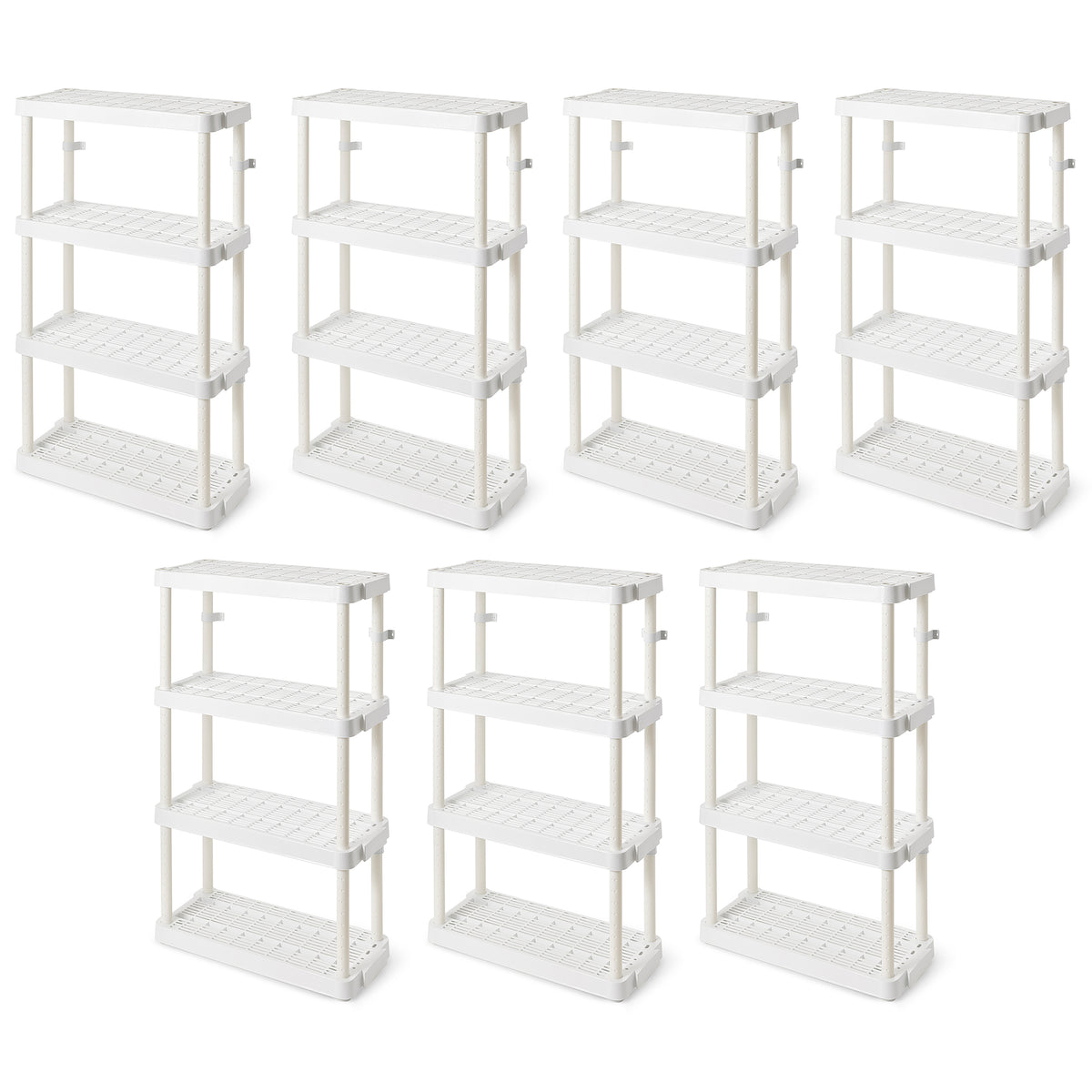 Gracious Living 4 Shelf Tier Light Duty Indoor Storage Shelf, White (7 Pack)