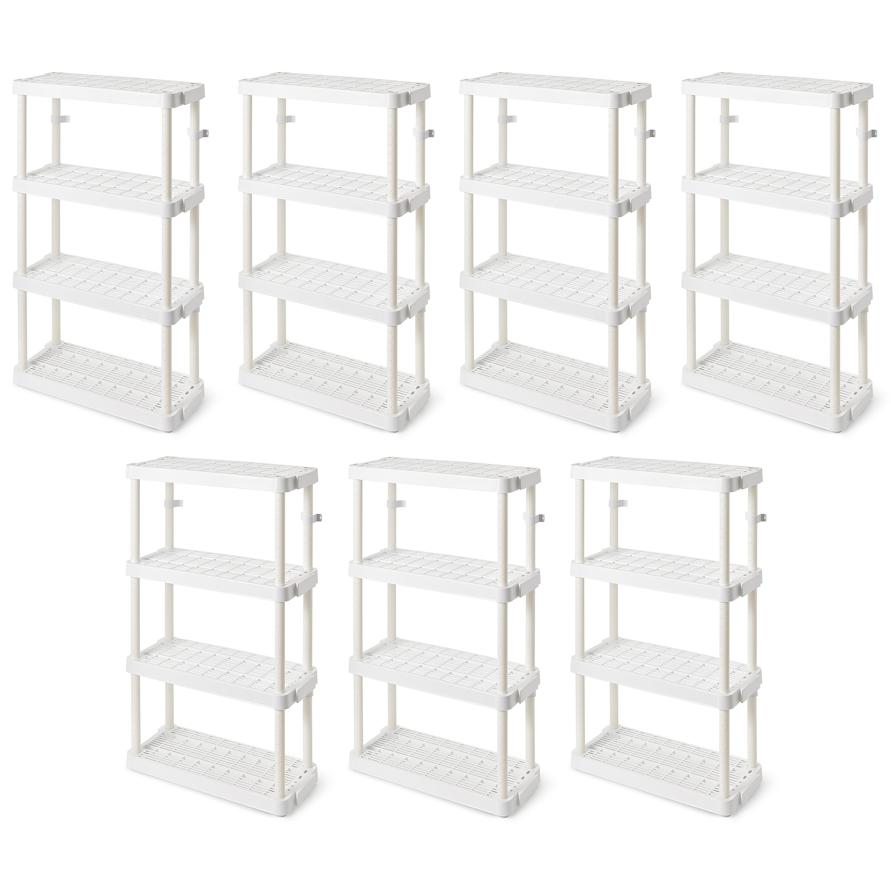 Gracious Living 4 Shelf Tier Light Duty Indoor Storage Shelf, White (7 Pack)