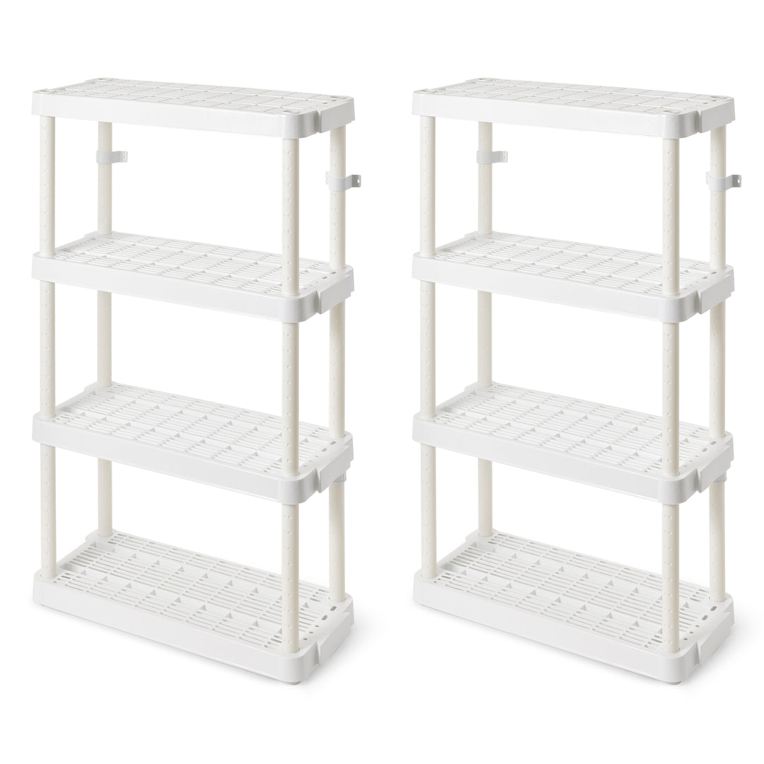 Gracious Living 4 Shelf Adjustable Height Medium Duty Storage, White (2 Pack)