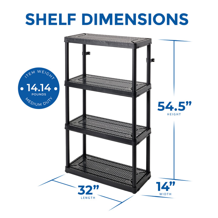 Gracious Living 4 Shelf Fixed Height Ventilated Medium Duty Storage Unit, Black