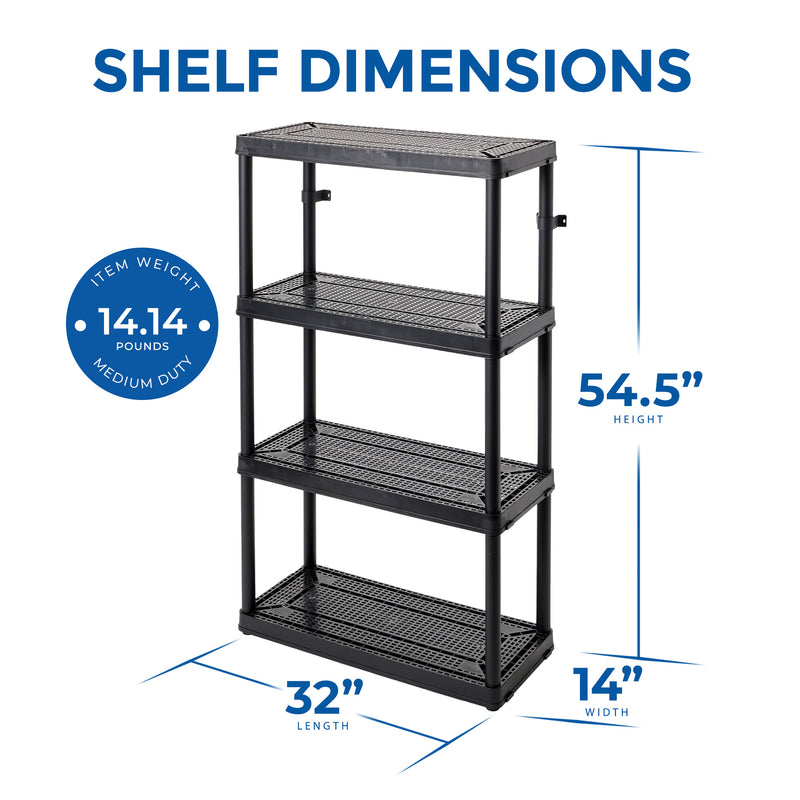 Gracious Living 4 Shelf Tier Resin Indoor and Garage Storage Shelf, Black (Used)