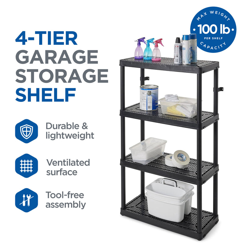 Gracious Living 4 Shelf Tier Resin Indoor and Garage Storage Shelf, Black (Used)