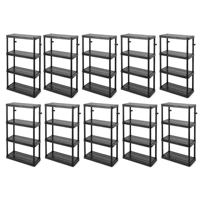 Gracious Living 4 Shelf Tier Medium Resin Garage Storage Shelf, Black (10 Pack)