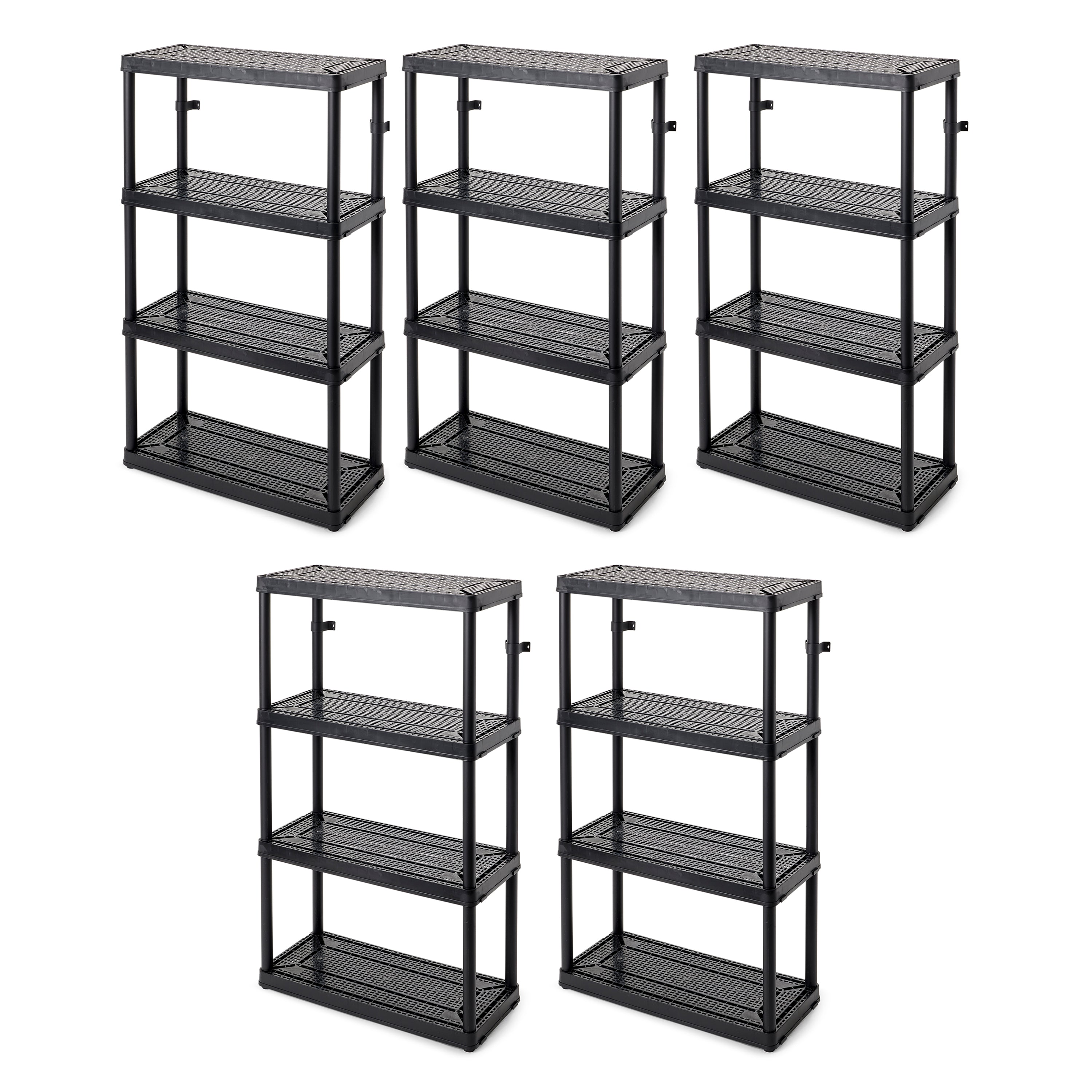Gracious Living 4 Shelf Tier Medium Resin Garage Storage Shelf, Black (5 Pack)