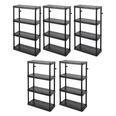 Gracious Living 4 Shelf Tier Medium Resin Garage Storage Shelf, Black (5 Pack)
