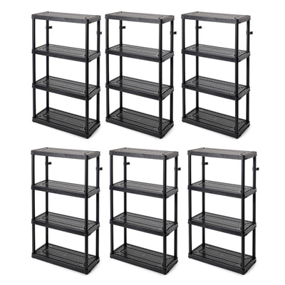 Gracious Living 4 Shelf Medium Resin Indoor Garage Storage Shelf, Black (6 Pack)