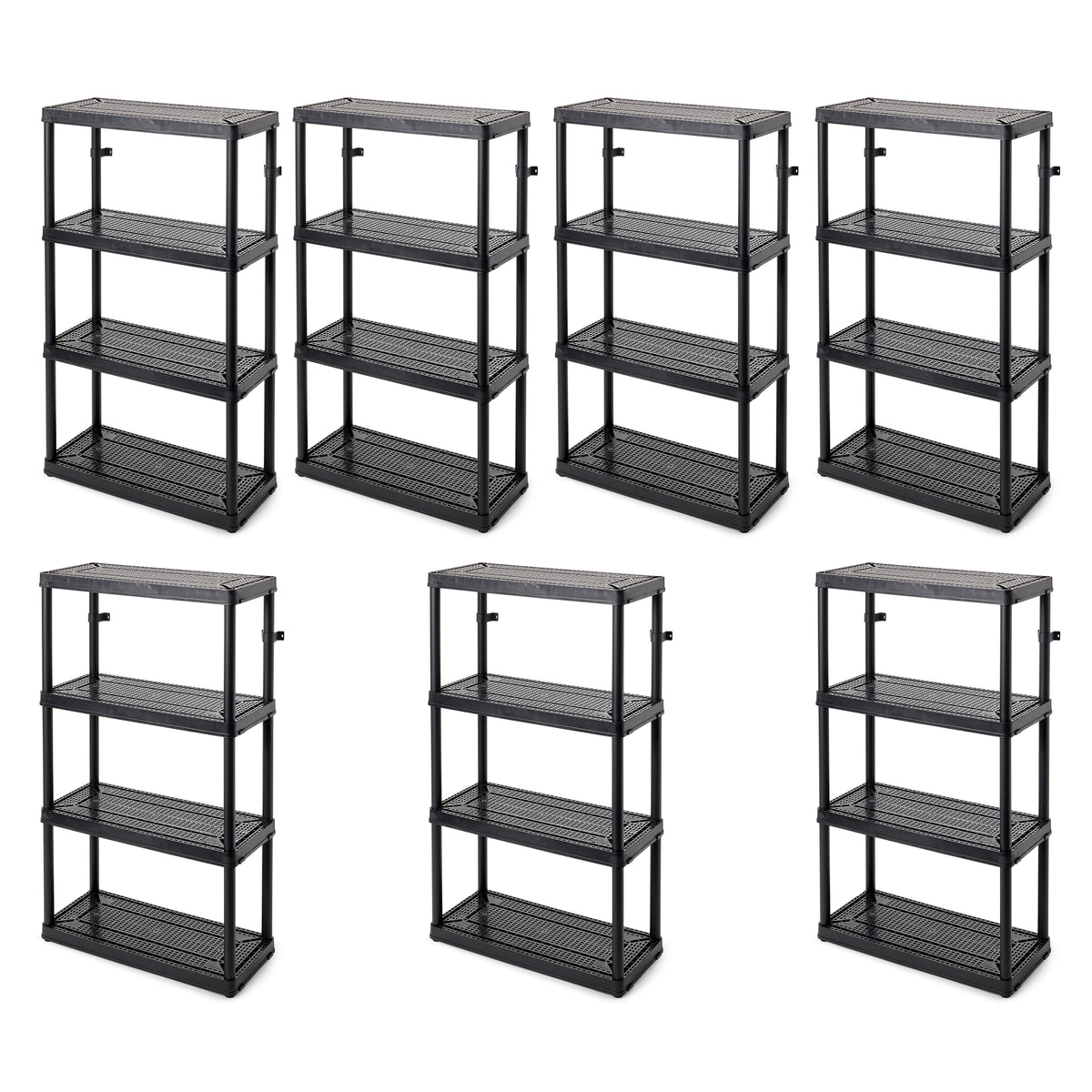 Gracious Living 4 Shelf Tier Medium Resin Garage Storage Shelf, Black (7 Pack)