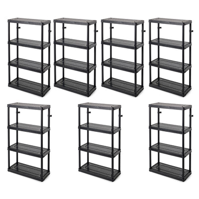 Gracious Living 4 Shelf Tier Medium Resin Garage Storage Shelf, Black (7 Pack)