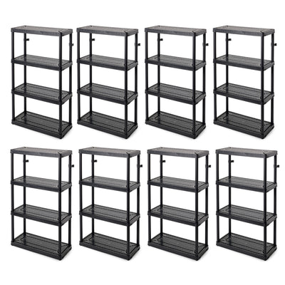 Gracious Living 4 Shelf Tier Medium Resin Garage Storage Shelf, Black (8 Pack)