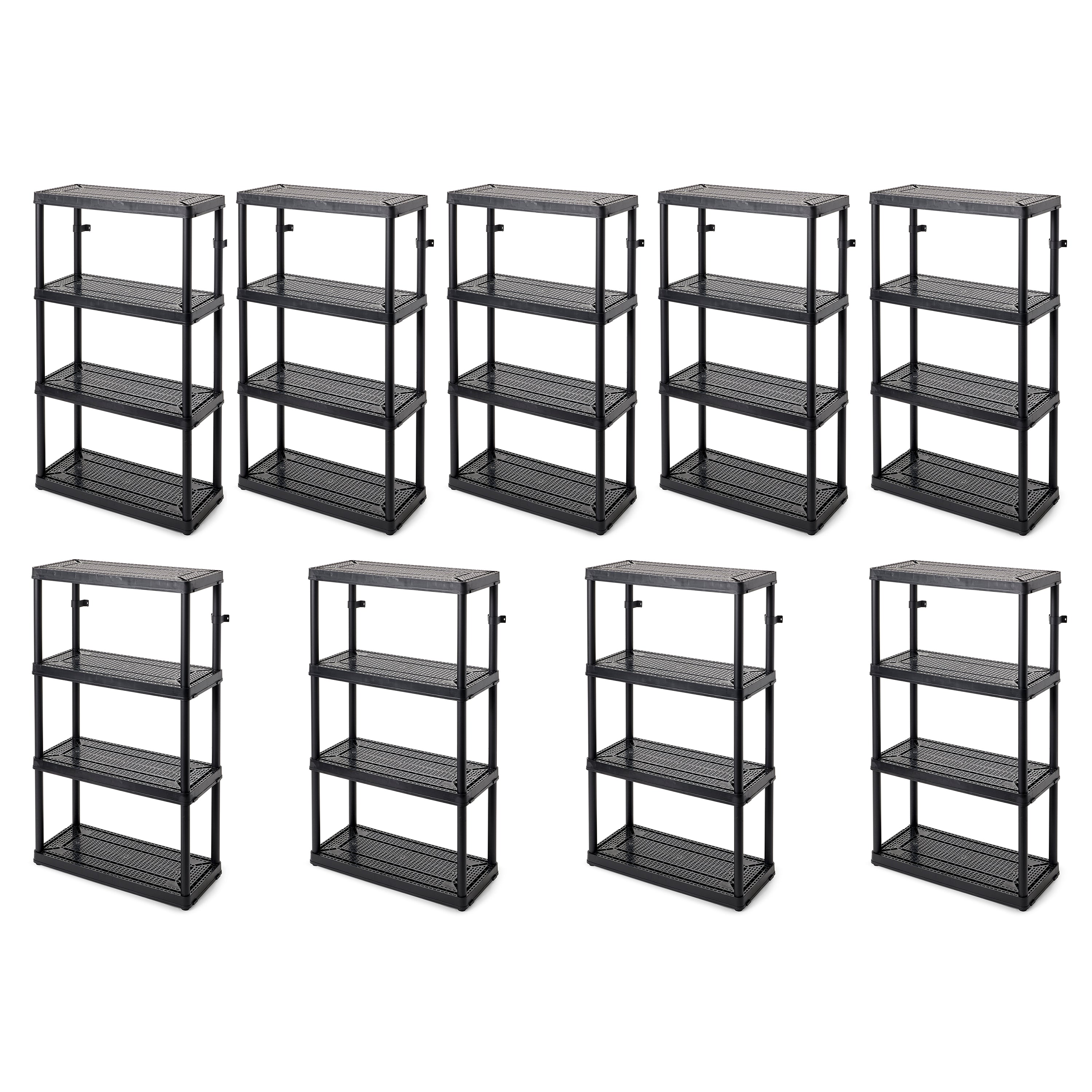 Gracious Living 4 Shelf Tier Medium Resin Garage Storage Shelf, Black (9 Pack)