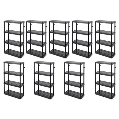 Gracious Living 4 Shelf Tier Medium Resin Garage Storage Shelf, Black (9 Pack)