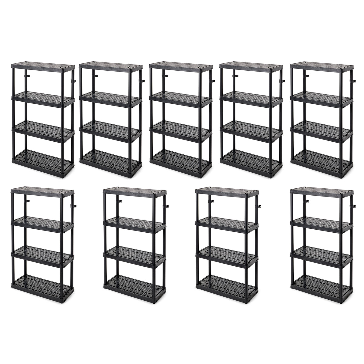 Gracious Living 4 Shelf Tier Medium Resin Garage Storage Shelf, Black (9 Pack)