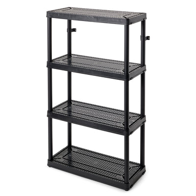 Gracious Living 4 Shelf Tier Medium Resin Garage Storage Shelf, Black (7 Pack)