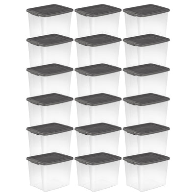 Sterilite ShelfTotes 50 Quart Clear Latched Plastic Storage Container, 18 Pack