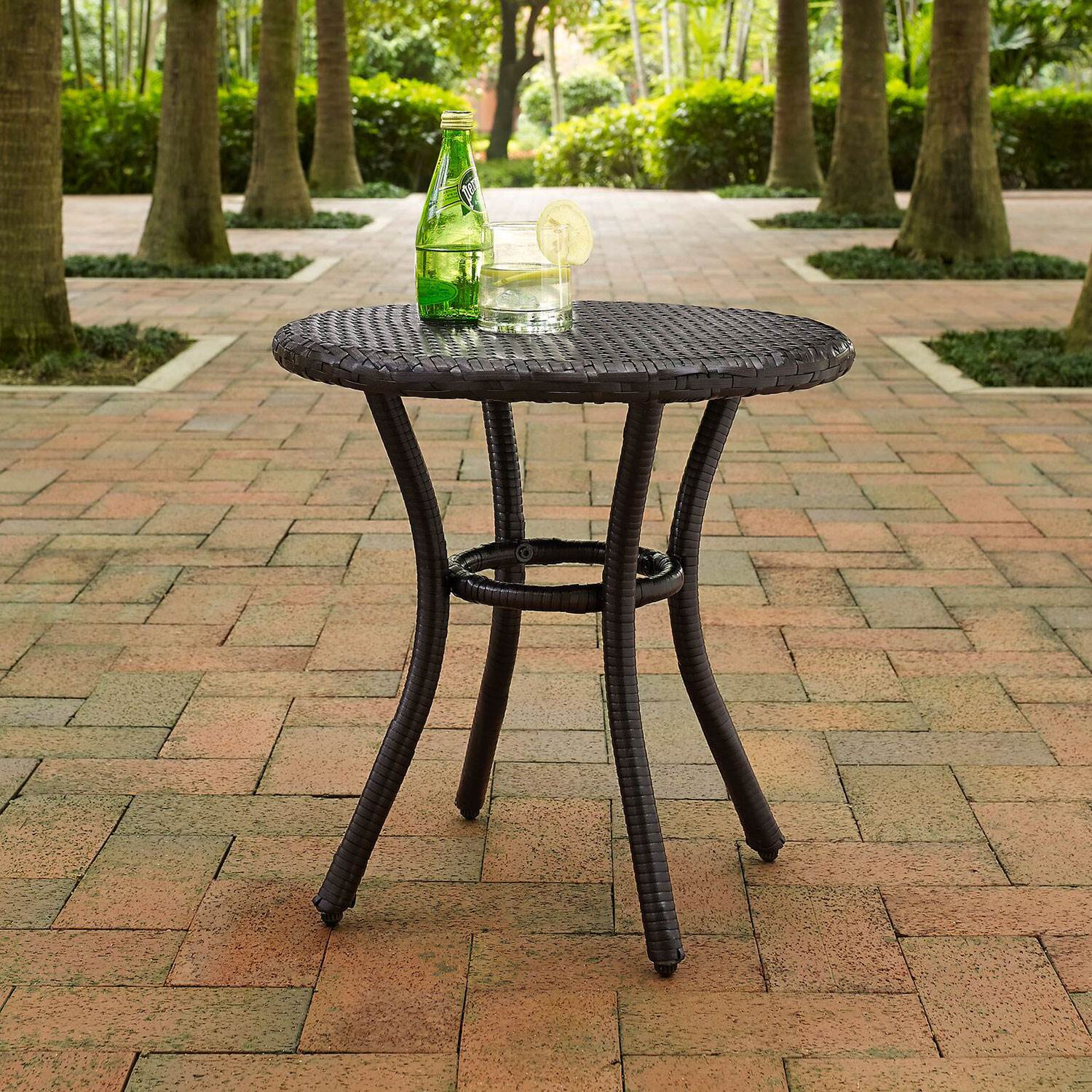 Crosley Furniture Palm Harbor Outdoor Backyard Patio Wicker Side Table, Brown - VMInnovations